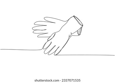 Medical gloves, protection, hygiene, sterility, medical supplies, equipment one line art. Continuous line drawing of medication, clinical, disposable, tool, surgery