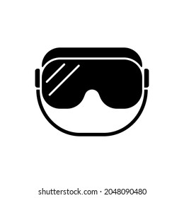 Medical Goggles Black Glyph Icon. Medical Equipment For Eye Protection. Protective Wear For Work In Laboratory. Disposable PPE. Silhouette Symbol On White Space. Vector Isolated Illustration