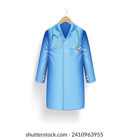 Medical Gown With Stethoscope On Hanger. EPS10 Vector