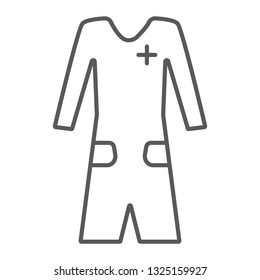 Medical gown thin line icon, clothes and medicine, medical robe sign, vector graphics, a linear pattern on a white background, eps 10.