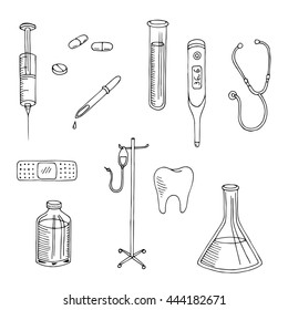 Medical graphic art black white isolated set illustration vector