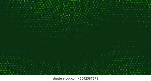 Medical green background. Healthcare circle pattern with glowing plus signs. Abstract futuristic digital backdrop with pixelated geometric elements. Modern technology vector illustration.