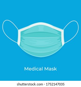 Medical green face mask or or Surgical face mask on blue template
