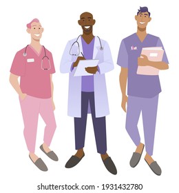 Medical Group Of Doctor, Nurse And Intern. Health Care Team Characters. Flat Vector Illustration