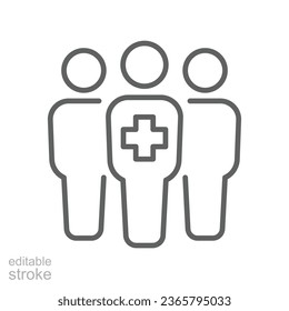 Symbol für die Sicherheit eines Arztes in der Medizin. Professionelles medizinisches Team. Ärzte, Krankenschwestern, Therapeuten, Chirurgen. Krankenhauspersonal. Bearbeitbarer Strich Vektor Illustration. Design auf weißem Hintergrund EPS10