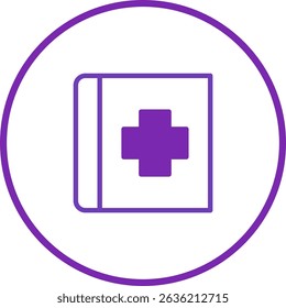 Medical guide book icon in purple circle symbolizes health information access