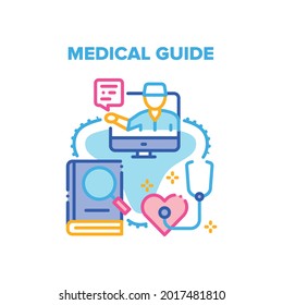 Medical Guide Vector Icon Concept. Medical Guide Book For Doctor Learning Treatment At Hospital For Examining And Diagnosis Patient. Medicine Education And Study Color Illustration