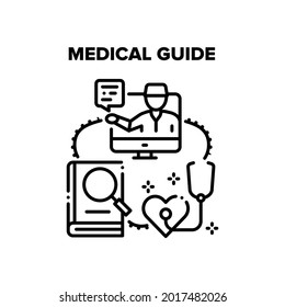 Medical Guide Vector Icon Concept. Medical Guide Book For Doctor Learning Treatment At Hospital For Examining And Diagnosis Patient. Medicine Education And Study Black Illustration