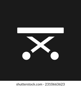 Medical gurney dark mode glyph ui icon. Ambulance equipment. User interface design. White silhouette symbol on black space. Solid pictogram for web, mobile. Vector isolated illustration