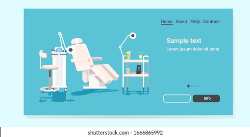 medical hair removal equipment and instruments for cosmetology beautician cabinet with laser epilation machine and armchair horizontal copy space vector illustration