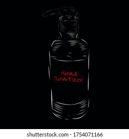 the medical hand sanitizer to protect from corona line pop art potrait logo colorful design with dark background. Isolated black background for t-shirt, poster, clothing, merch, apparel, badge design