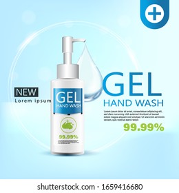 Medical  hand wash Gel ads, clear  bottle in 3d illustration