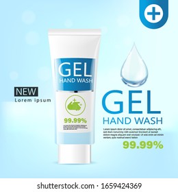 Medical  Hand Wash Gel Ads, Clear  Bottle In 3d Illustration