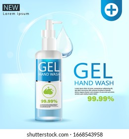 Medical hand wash Gel ads, clear bottle in 3d illustration