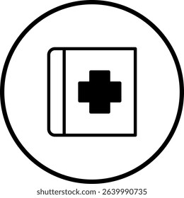 Medical handbook icon in a circle, depicting healthcare, wellness, and first aid knowledge