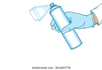 Medical hands in rubber gloves playing medical equipment,  Hospital, Canned oxygen, Emergency rescue, Deliver, Funny, COVID-19 pandemic concept. Vector illustration, Copy space, isolated background.