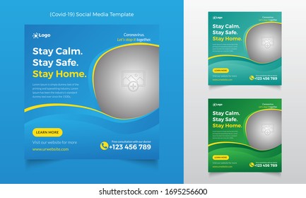 Medical health banner about coronavirus (Covid-19), social media post banner template fully vector EPS file