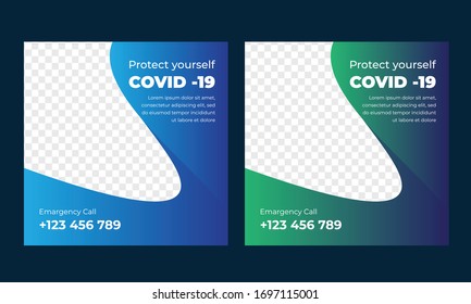 Medical health banner about coronavirus, social media instagram post banner template