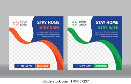 Medical health banner about coronavirus, social media instagram post banner template