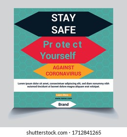 Medical health banner about covid-19 coronavirus, social media instagram post banner template. EPS 10