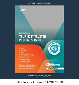 Medical health care A4 flyer or poster design template
