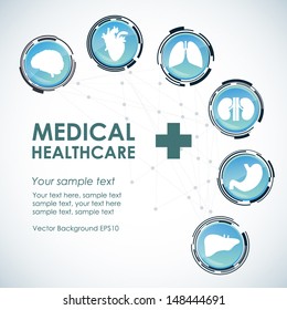 Medical health care background. Glass technological button icons with human organs. Modern computer interface