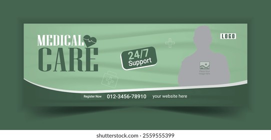 Medical health care banner cover design, Modern banner design with blue color gradient and white paper texture background, Usable for banner and cover