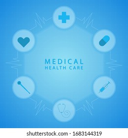 Medical health care banner geometric hexagon design icon style with space. vector illustration. 