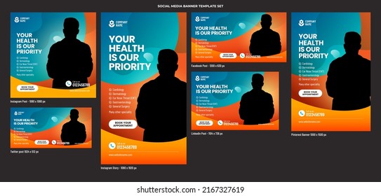 Medical health care banner social media post template set
