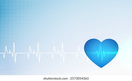 medical and health care blue background with heart beat line graph vector