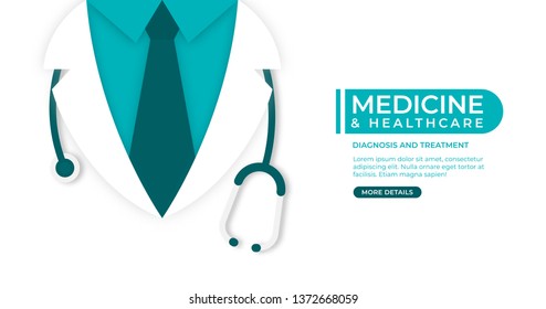 Medical and health care concept background. Doctor in lab coat with stethoscope on white background