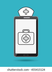 Medical and health care concept represented by medical kit and smartphone icon. Colorfull and flat illustration. 