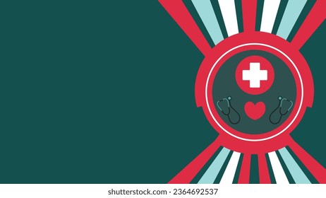 Medical health care concept vector banner with copy space, medical cross icon, stethoscope icon and heart shape. medical modern minimal graphic background illustration with geometric pattern.