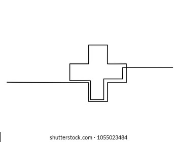 Medical health care cross. Continuous line drawing. Vector illustration