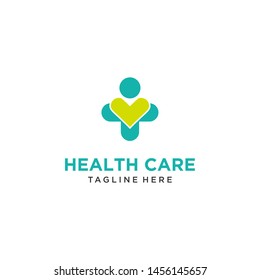 Medical and Health care with Cross and heart Logo Vector Template