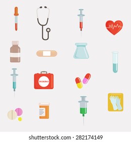Medical Health care equipment and tools image design set. 