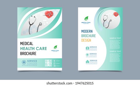 Medical health care flyer brochure template design A4 size, flyer template of medical care with white background for text, space for picture and wavy lines decoration. vector illustration 