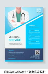 Medical health care flyer or cover template design for and  brochure, annual report, leaflets for printing and presentation. Doctor vector illustration