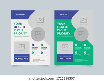 Medical Health Care flyer design template, poster report leaflets presentation cover brochure pamphlet annual, a4 print layout with blue color vector illustration
