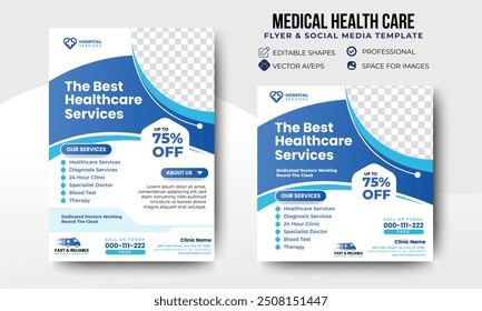 Medical Health Care Flyer and social media post template design. Editable promotion ads banners. vector