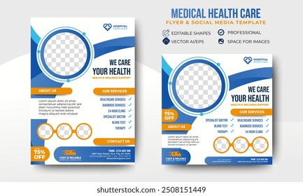 Medical Health Care Flyer und Social Media Post Template Design. Bearbeitbare Werbebanner. Vektor