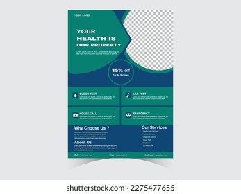 Medical Health Care Flyer Template Design  Layout Background Two Colors Scheme Vector Template In A4 Size - Vector
