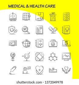 Medical And Health Care Hand Drawn Icon for Web, Print and Mobile UX/UI Kit. Such as: Medical, File, Report, Hospital, Research, Medical, Heart, Beat, Pictogram Pack. - Vector