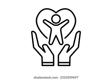 Medical health care icon. hand icon with people and heart. icon related to healthy living, wellness. Line icon style design. Simple vector design editable