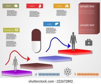 Medical, health and health care icons and data elements, info graphic heart, brain , kidney and other human organs symbols