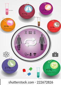 Medical, health and health care icons and data elements, info graphic heart, brain , kidney and other human organs symbols