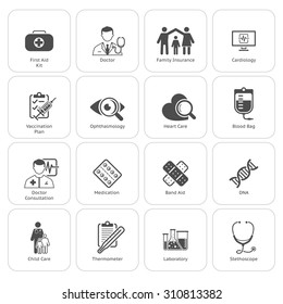 Medical And Health Care Icons Set. Flat Design. Isolated.