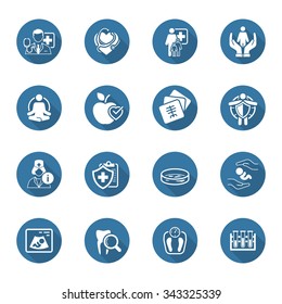 Medical and Health Care Icons Set with Shadow. Flat Design. Isolated Illustration.