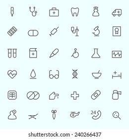 Medical And Health Care Icons, Simple And Thin Line Design