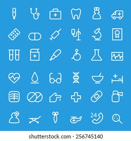 Medical and health care icons, simple and thin line design